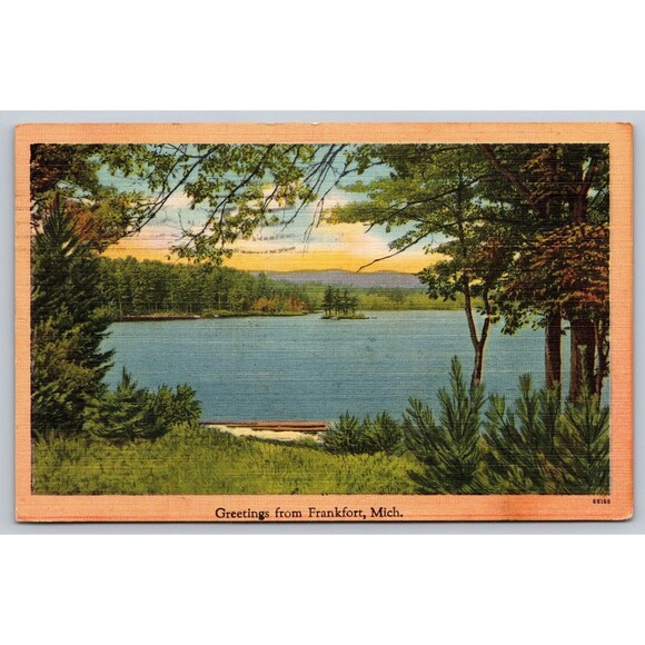 Other - Postcard Michigan Frankfort Greetings Picturesque Lake Posted 1951 MI Linen VTG